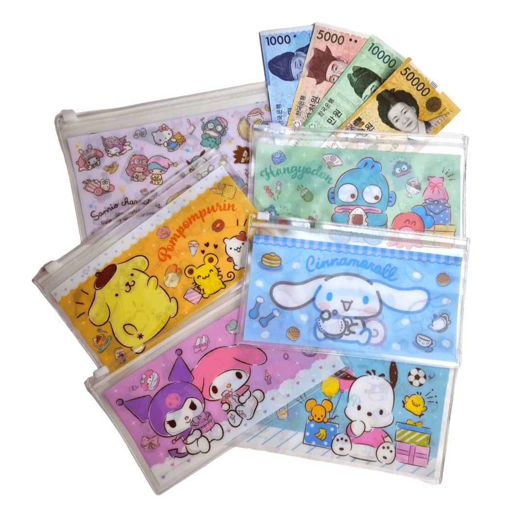 산리오 슬라이드 지퍼 파우치 현금 지갑 바인더 다이어리 속지