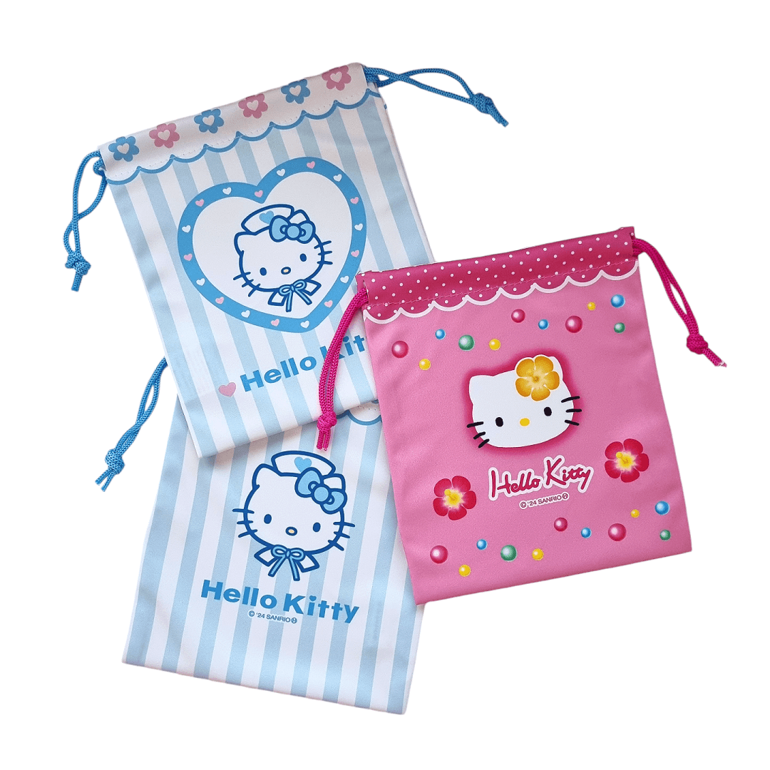 헬로키티 90s 히비스커스 주머니 파우치 간호사 끈조임 복조리 핑크 블루