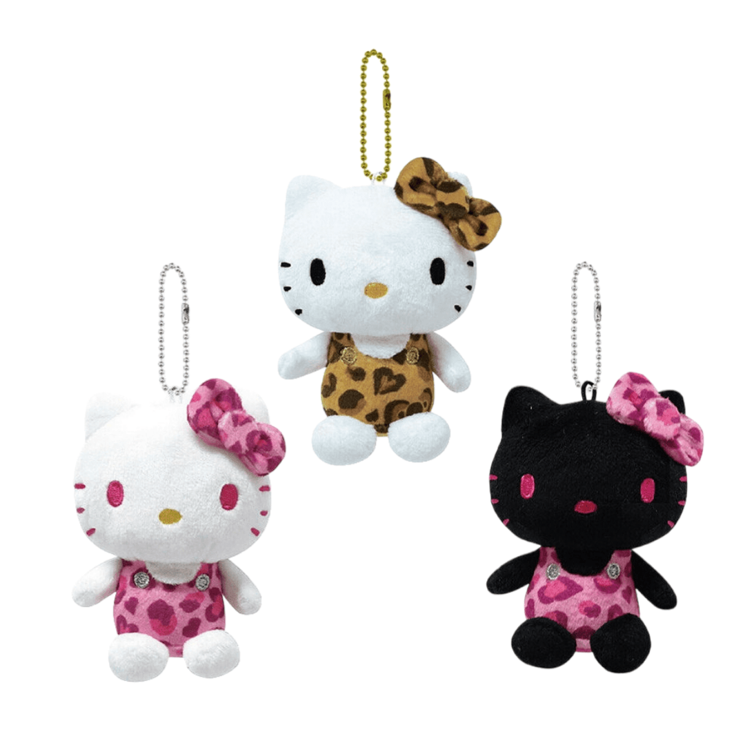 헬로키티 호피시리즈 인형 키링 레오파드 핑크 브라운 블랙 볼체인