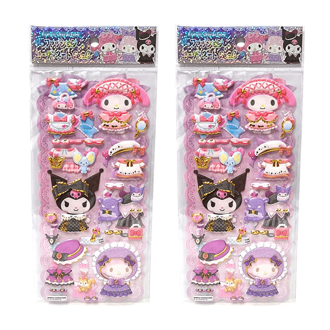 쿠로미 마이멜로디 옷입히기 스티커 패션 코디 꾸미기 반짝이 에폭시 스티커