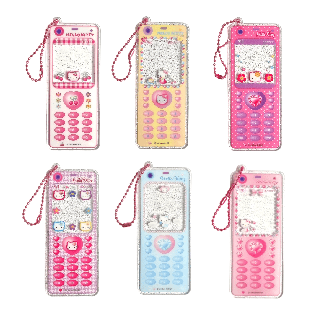 헬로키티 그리운 폴더폰 아크릴 키링 피처폰 핸드폰 모양 키홀더