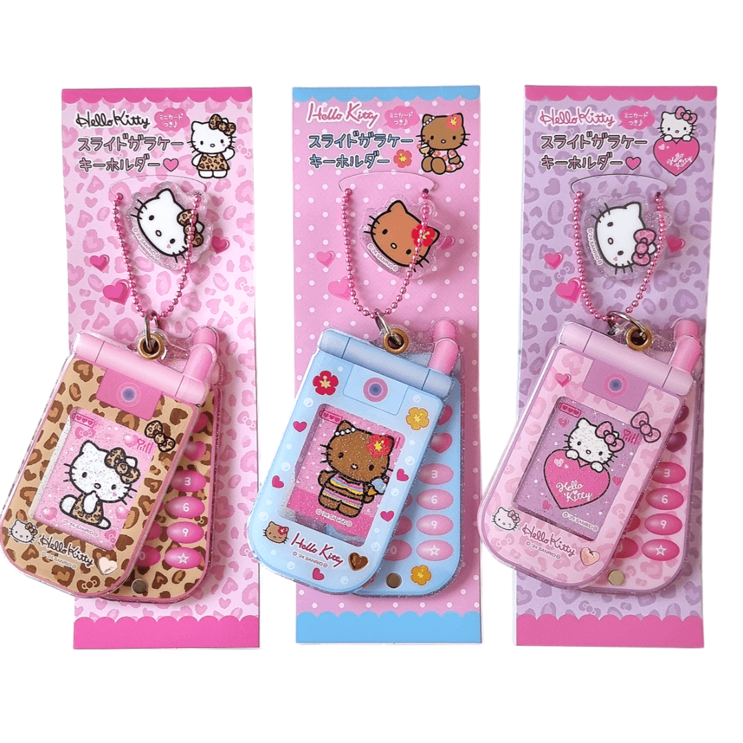 산리오 헬로키티 90s 고고걸 갸류 폴더폰 키링 슬라이드 아크릴 핸드폰 키홀더