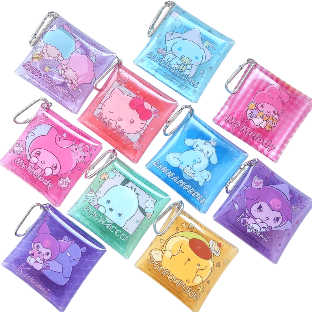 산리오 미니 클리어 투명 파우치 카라비너 키링 달콤한 눈물 사각 멀티 케이스